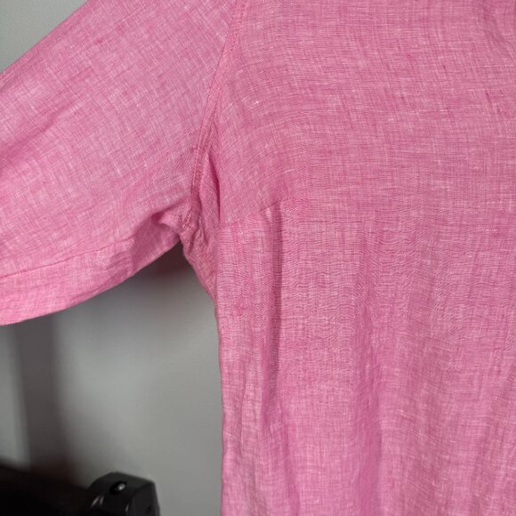 Cynthia Rowley 100% Linen Top Pink 1X Pullover Roll Tab Sleeve Coastal Lagenlook - Picture 7 of 11